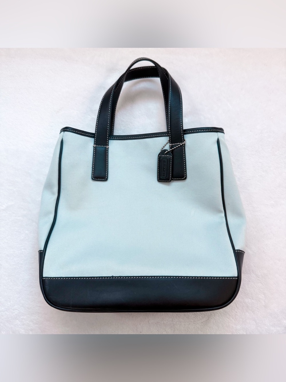 Vintage Coach Y2K Light Blue/Black Hampton Lunch Tote Twill/Leather 7706 EUC